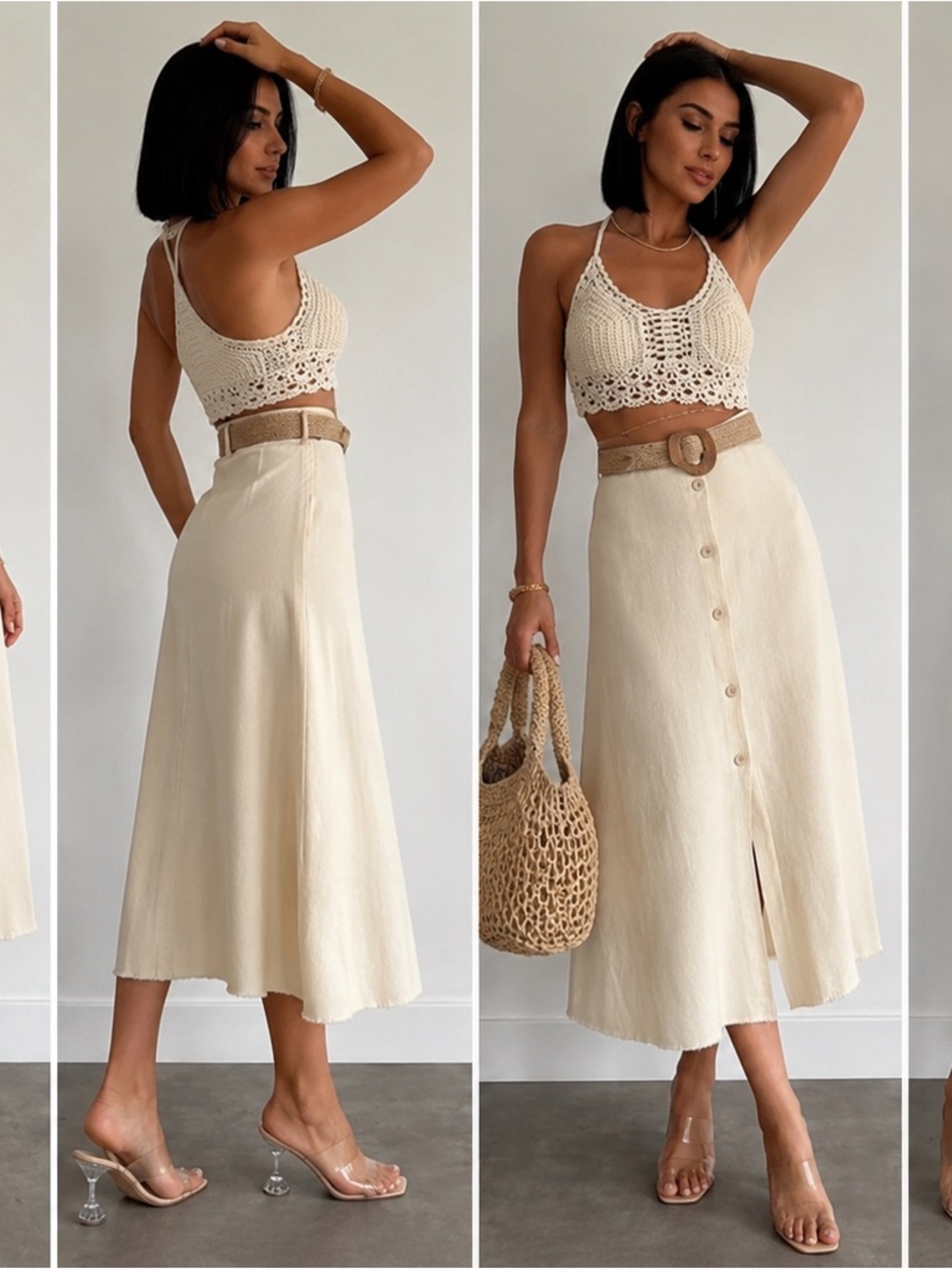 Zara Cream Button-Front Midi Skirt - Picture 3 of 8